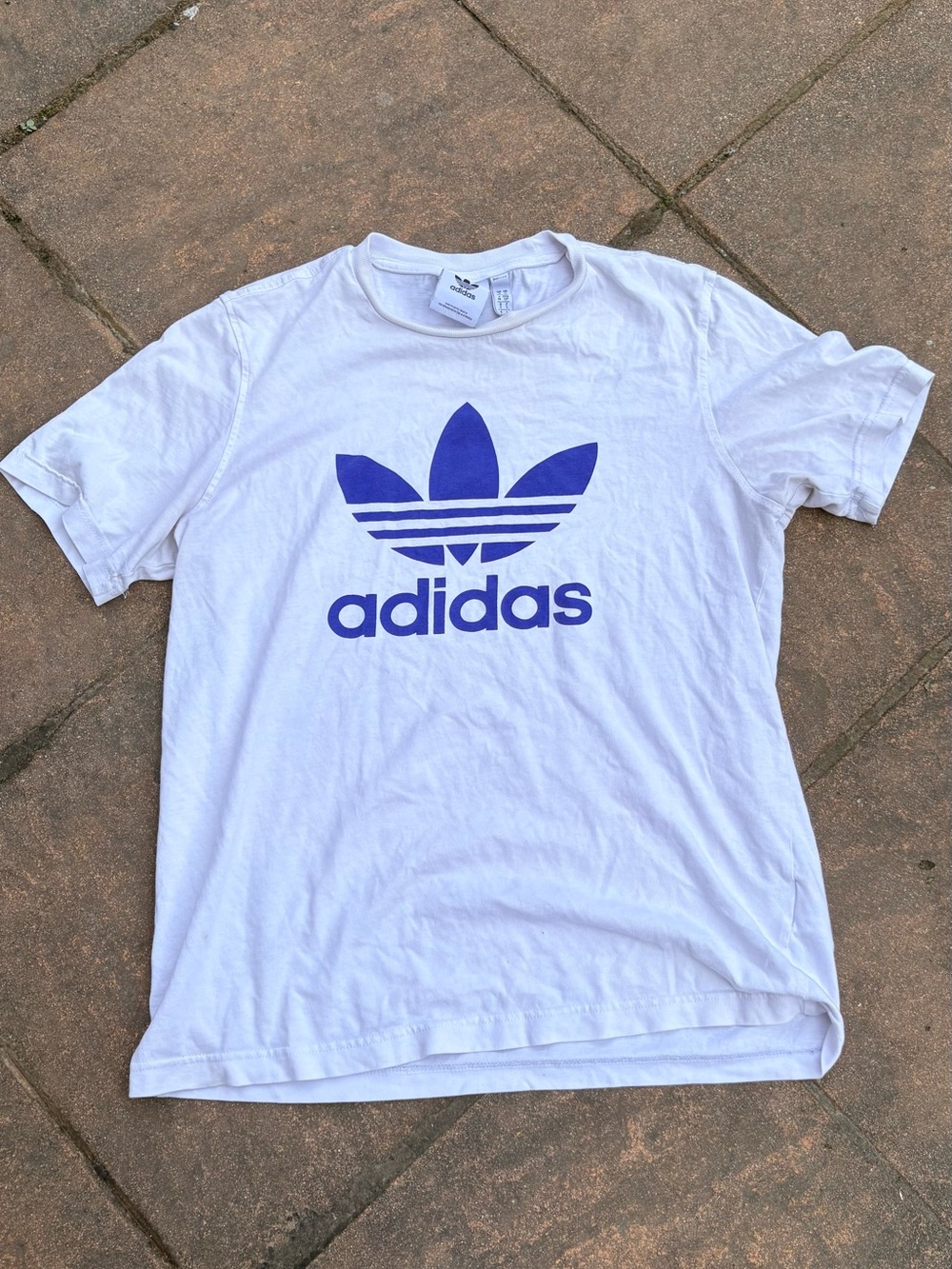 adidas White Short-Sleeve Tee with Blue Trefoil Logo